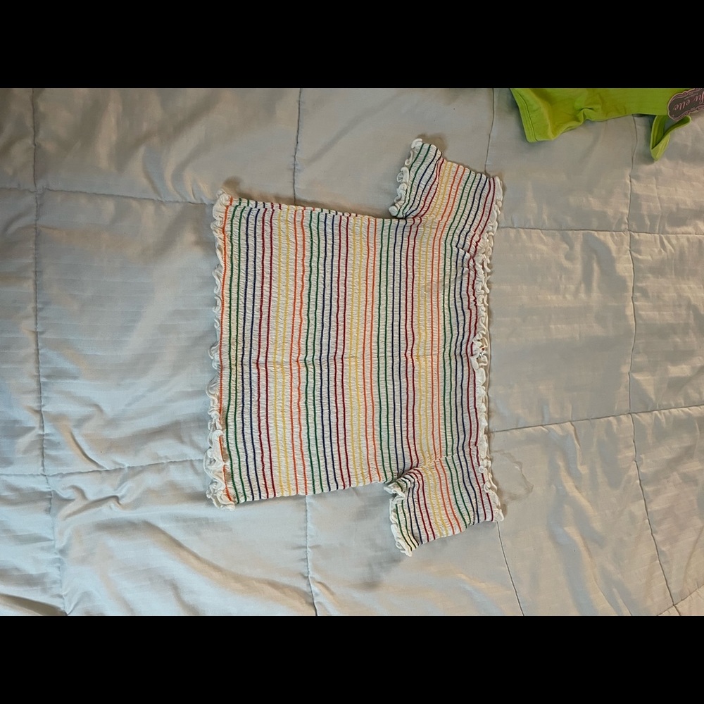 Rainbow Striped Off the Shoulder Tee